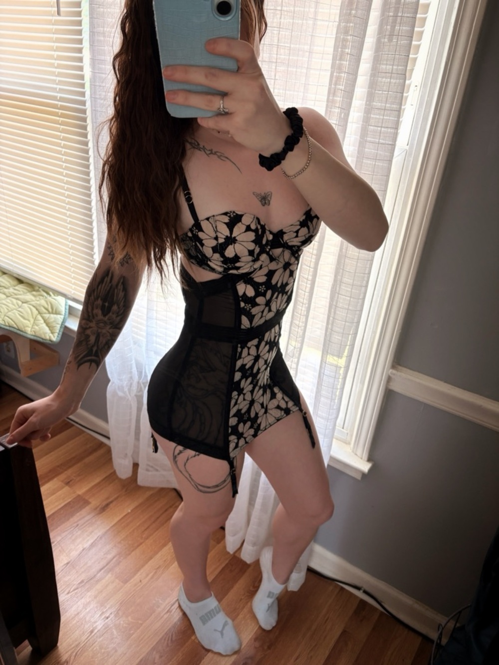 Victoria's Secret Black and Cream Floral Lace Bustier Corset